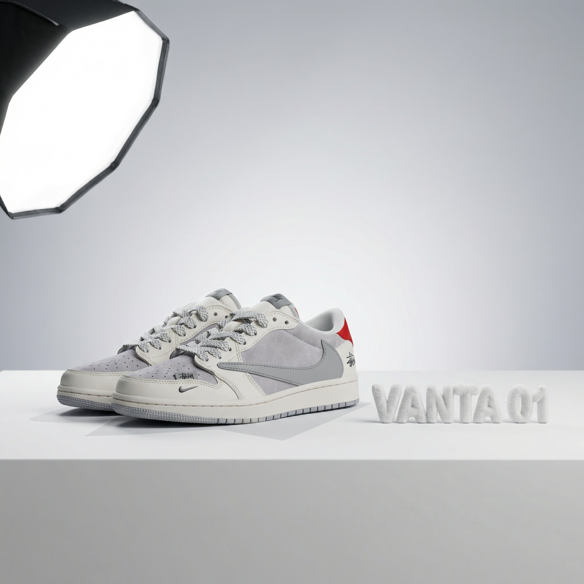 Travis Scott x Fragment Design x Air Jordan 1 Low White/Grey/Red